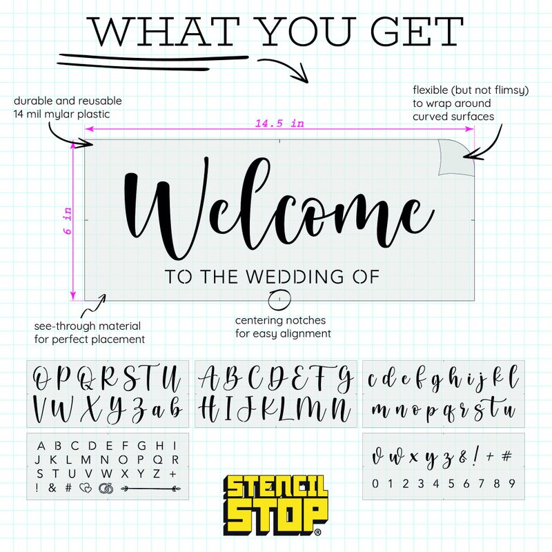 Stencil Stop Wedding Stencils Set of 6 - Reusable Stencils for Painting on Wood, Walls, Fabric & Rocks - Durable 14 Mil Mylar Plastic for DIY Crafts & Wedding Decor Projects - Image 3